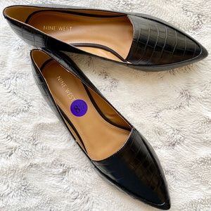 New Nine West Black Leather Pointy Flats 8.5